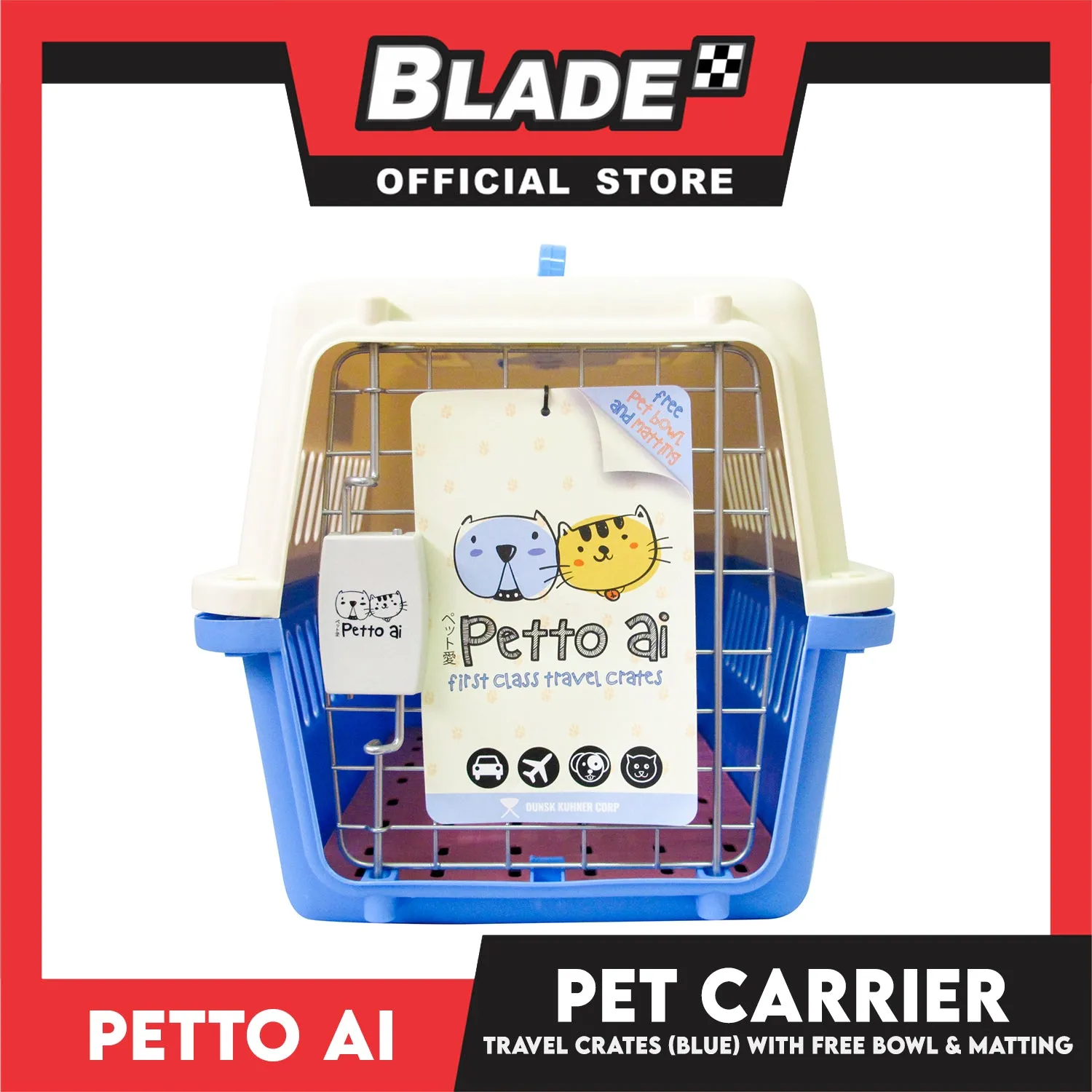 Petto Ai Dog Pet Carrier Crate (Blue) Pet Travel Carrier Animal Box