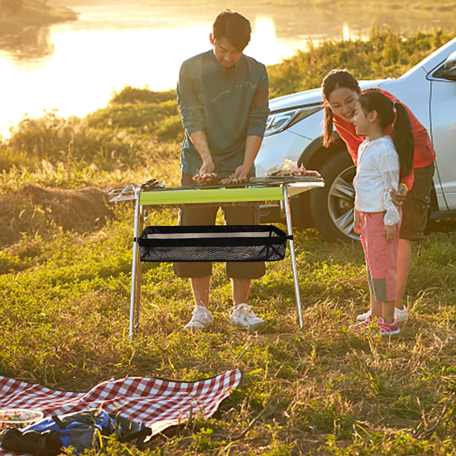 Pocket Size Stowaway Hanging Mesh Bag Camping Table
