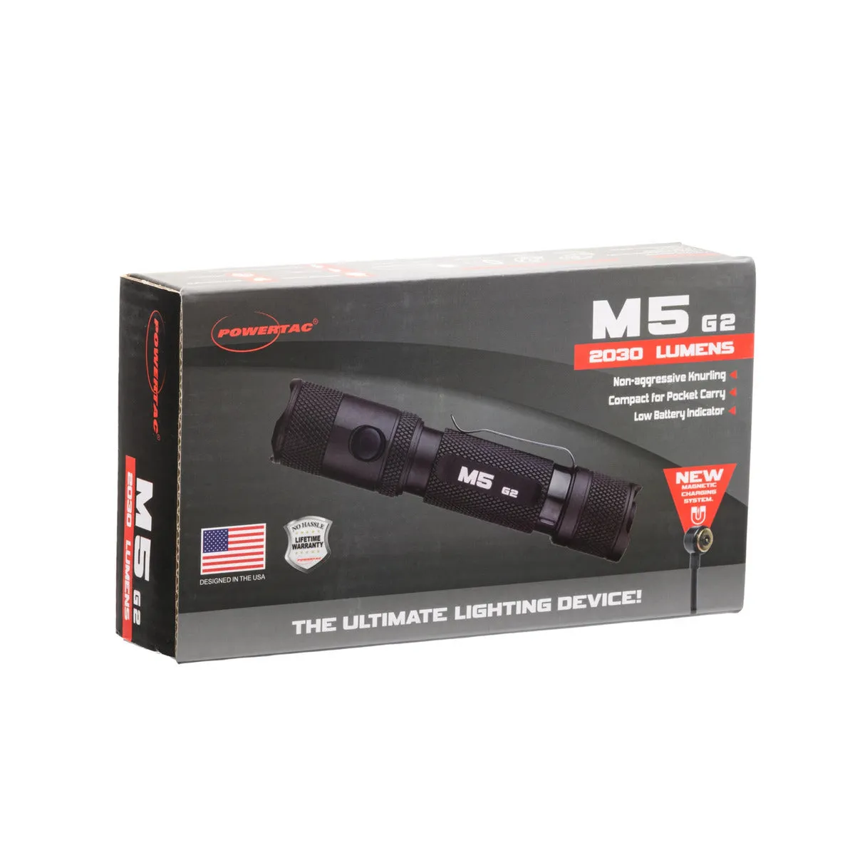 PowerTac M5-G2 2,030 Lumen Magnetic USB Rechargeable LED Flashlight - New Upgraded Model
