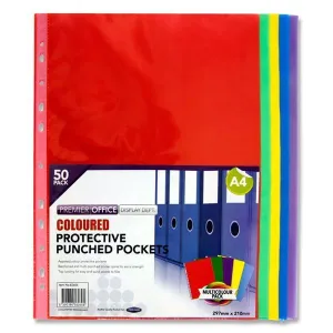 Premier Office A4 Packet of 50 Punched Pockets - Coloured