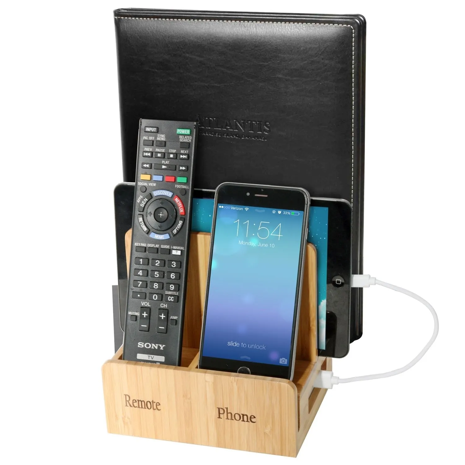 Remote phone compact   USB Powerstrip - Bamboo