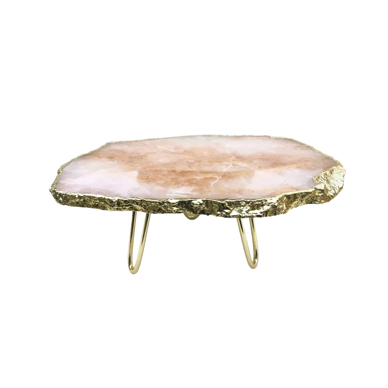Rose Quartz Agate Cake Stand with Brass Legs