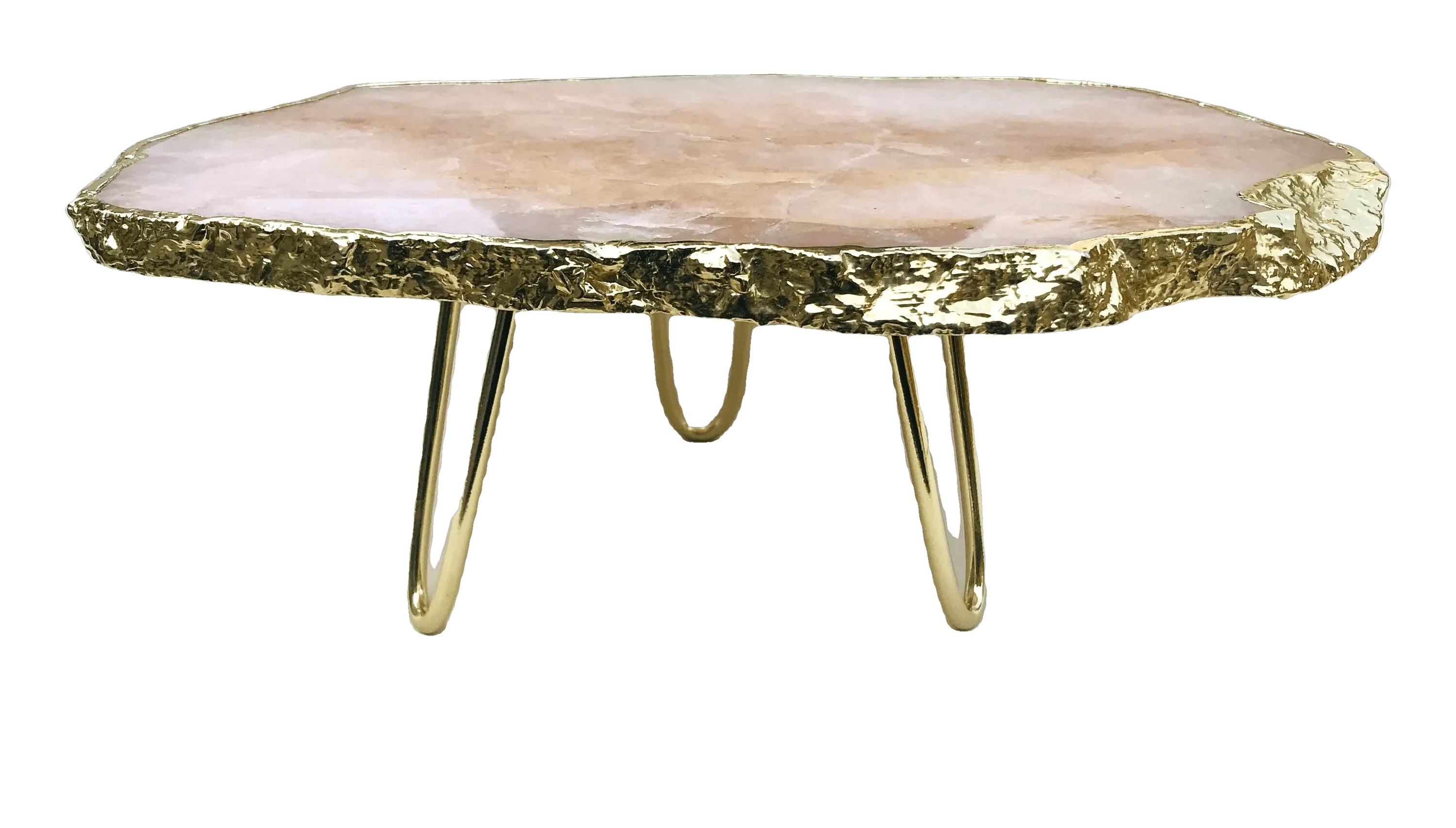 Rose Quartz Agate Cake Stand with Brass Legs