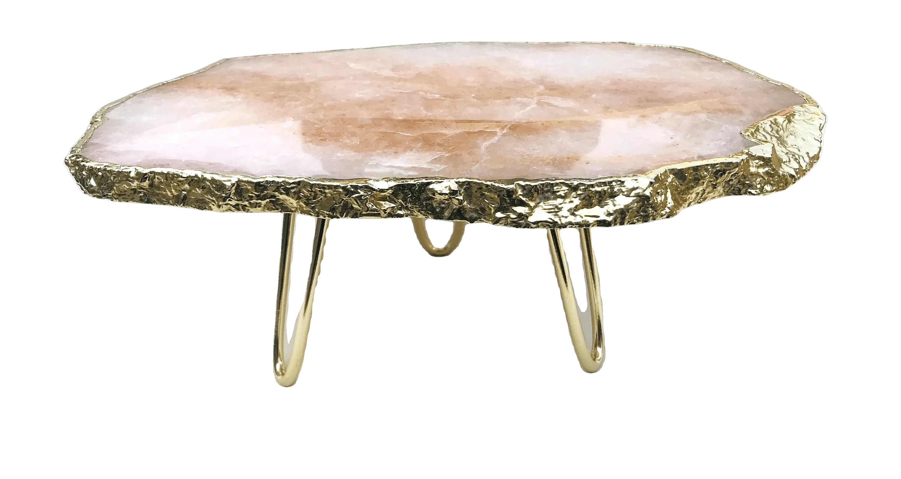 Rose Quartz Agate Cake Stand with Brass Legs