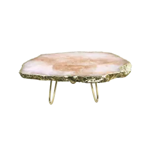Rose Quartz Agate Cake Stand with Brass Legs