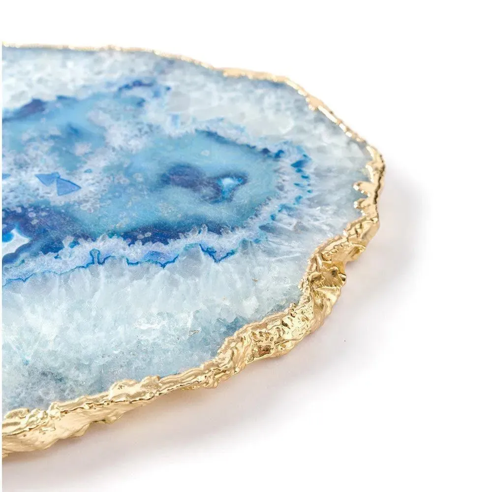 Serein Decor Blue Agate Cheese Board with Gold Trim