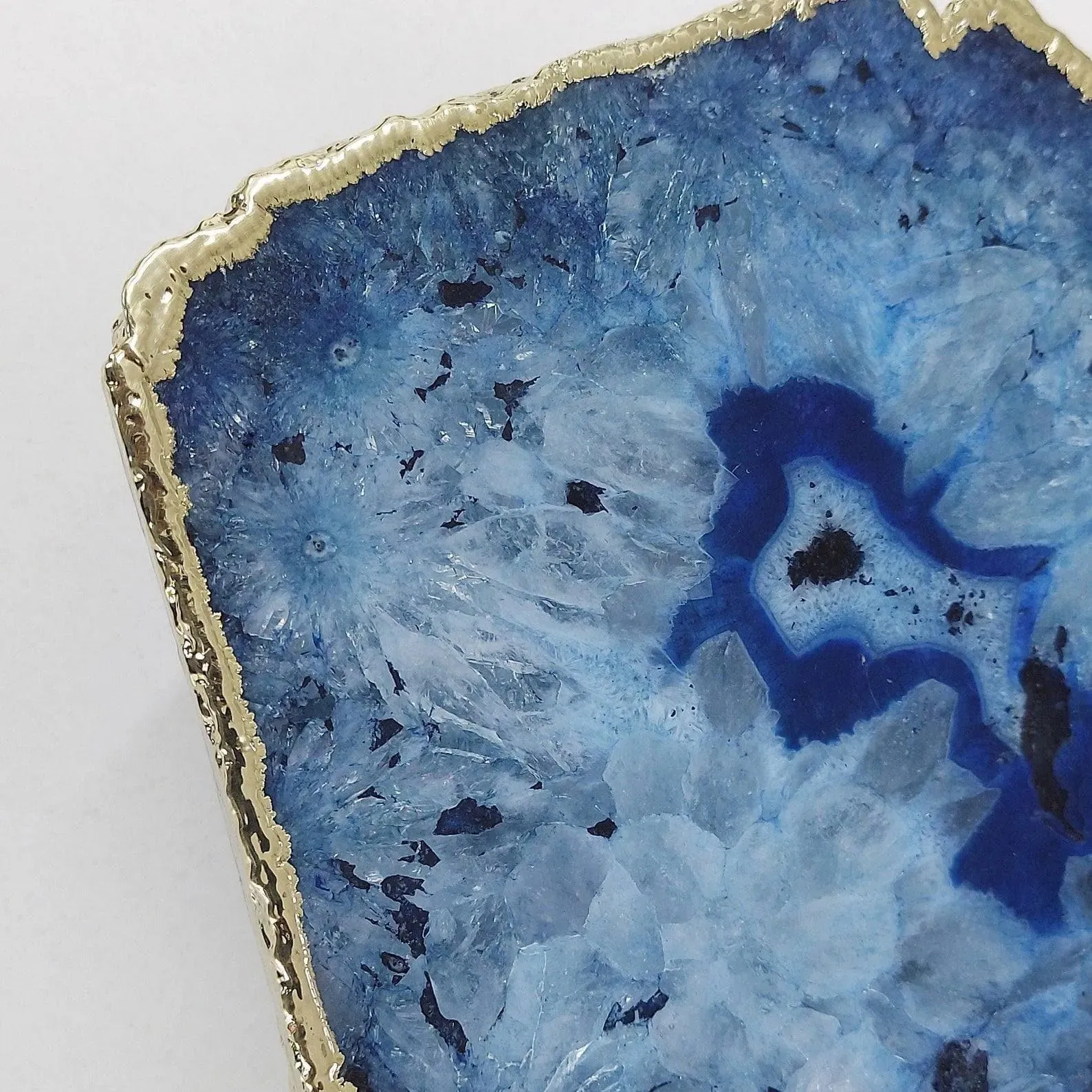 Serein Decor Blue Agate Cheese Board with Gold Trim