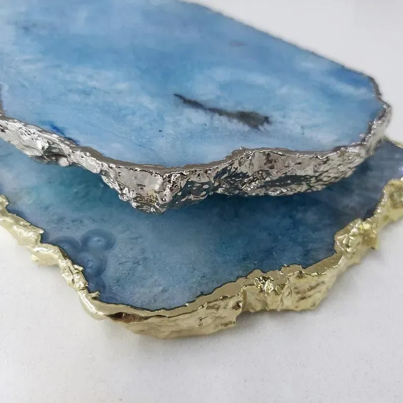 Serein Decor Blue Agate Cheese Board with Gold Trim