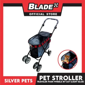 Silver Pet Foldable 4-Wheeled Travel Stroller For Dog And Cat Accessories (Light Blue) RT-237