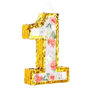 Small Floral Number Pinata with Gold Foil   Pull Strings for Girls