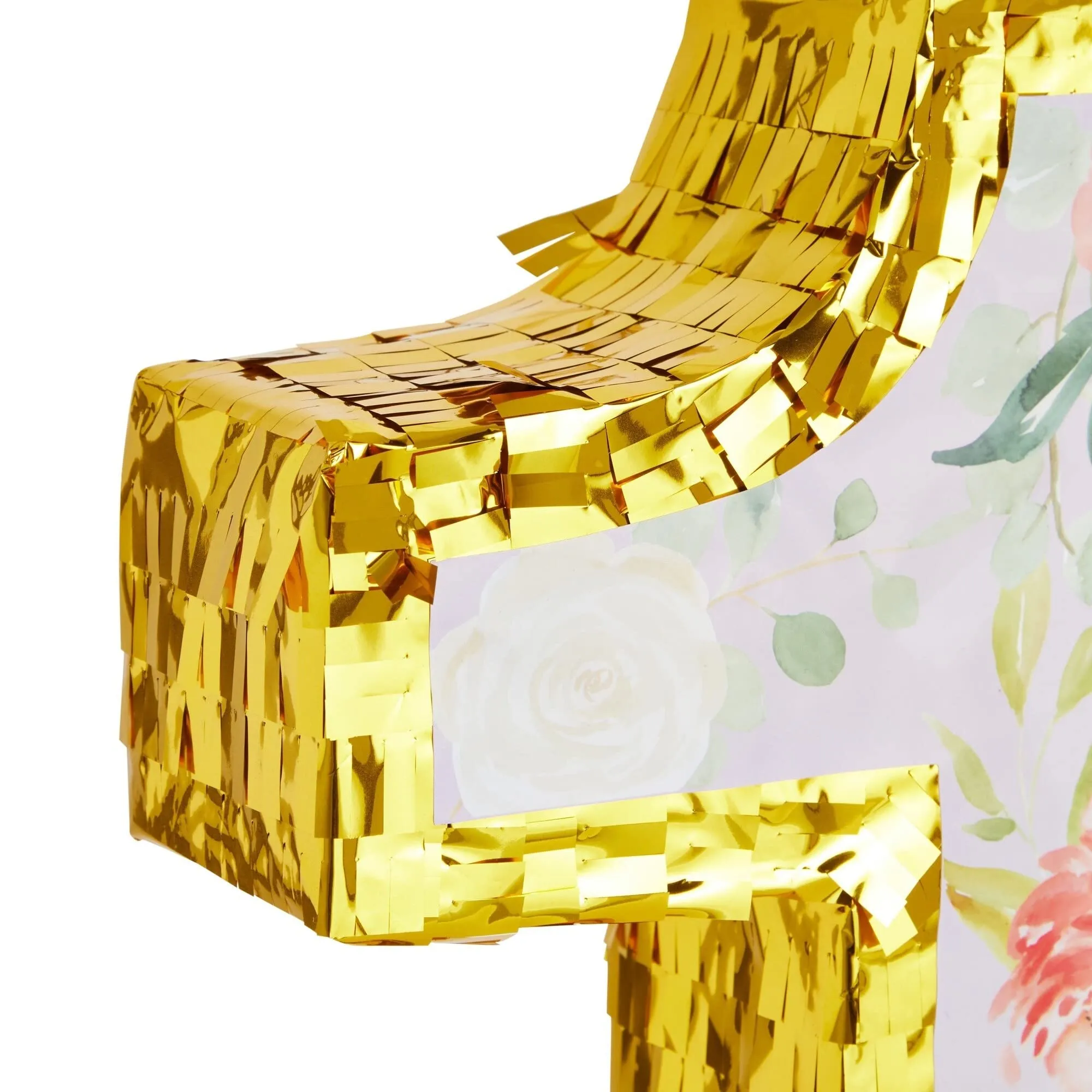 Small Floral Number Pinata with Gold Foil   Pull Strings for Girls
