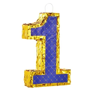 Small Royal Blue and Gold Number 1 Pinata with Pull Strings for 1st