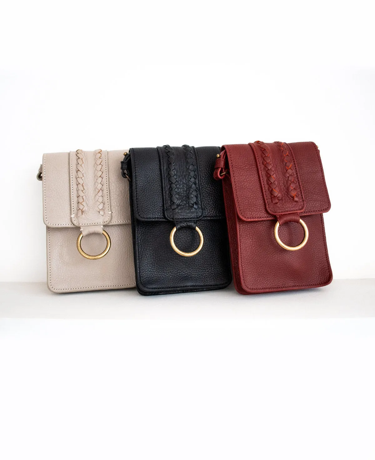 Taupe/Gray AMY Leather Crossbody Bag for Phone
