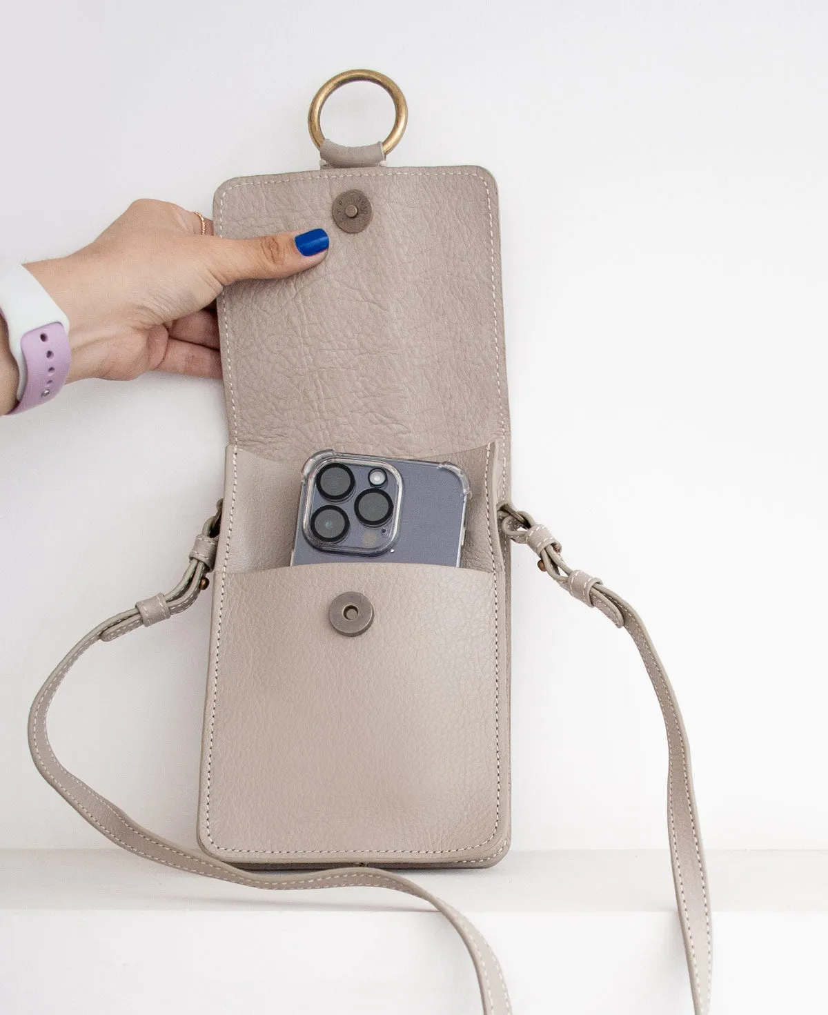 Taupe/Gray AMY Leather Crossbody Bag for Phone