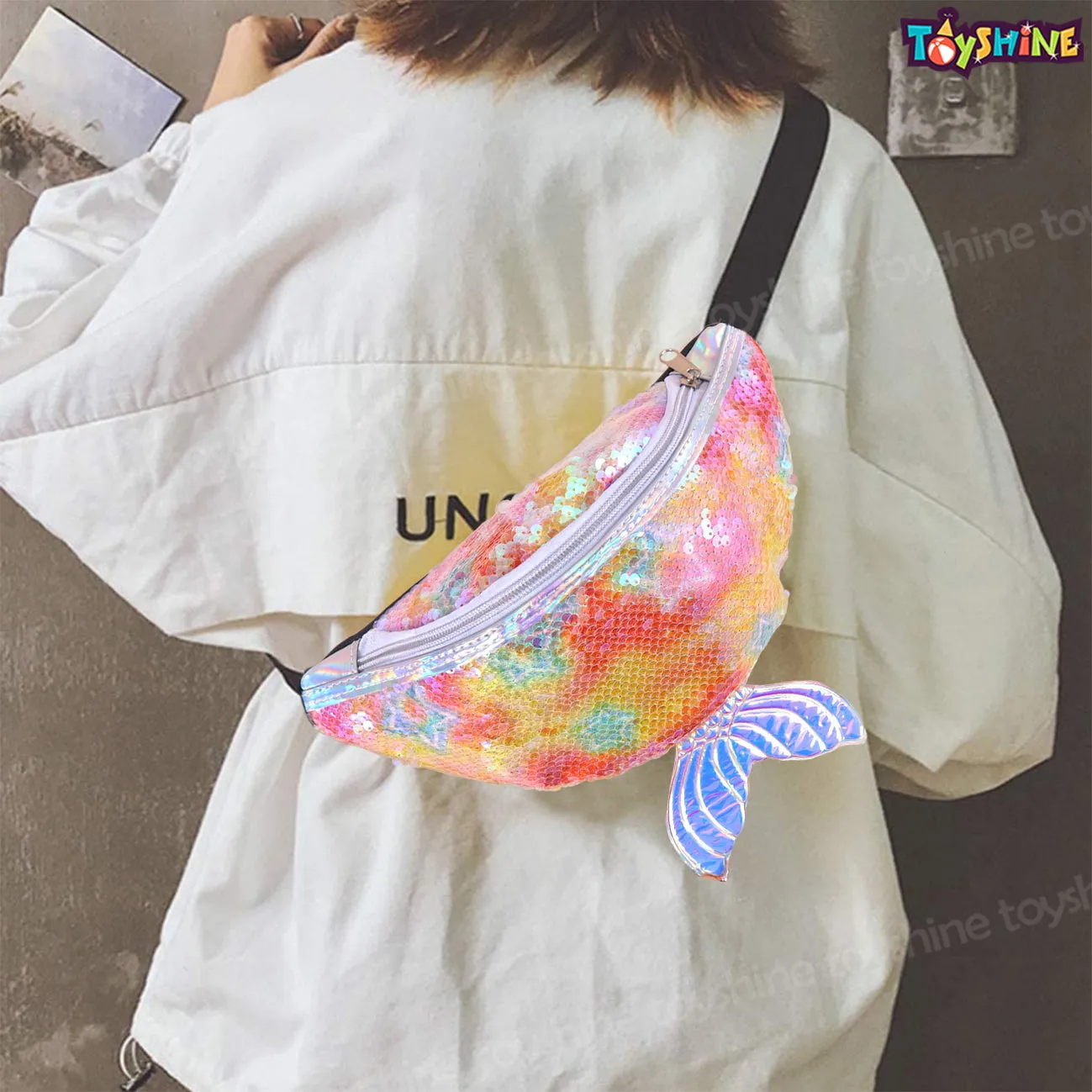 Toyshine Cute Girls Mermaid Tail Sparkle and Shine Children Side Bags for 3~7 Years Baby- Multicolor
