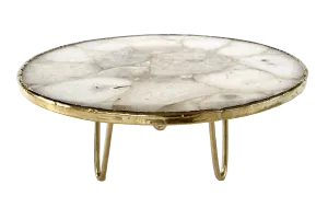 White Crystal Agate Cake Stand with Brass Legs