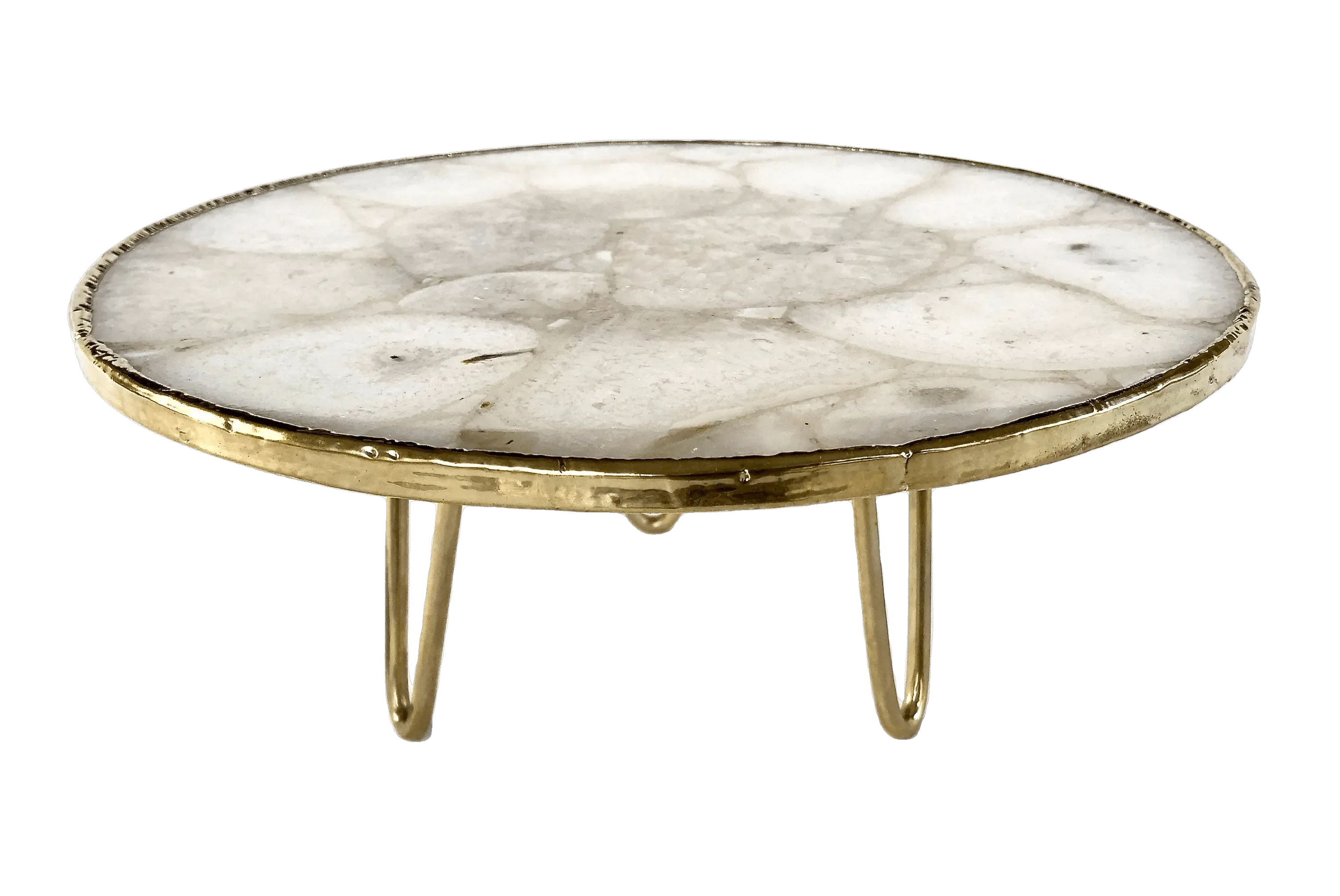 White Crystal Agate Cake Stand with Brass Legs
